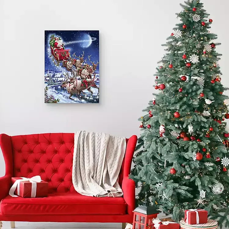 Sale Santa in Sleigh with Reindeers Wall Art Print Christmas Art & Wall Decor
