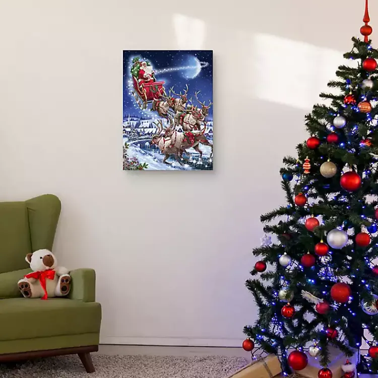 Sale Santa in Sleigh with Reindeers Wall Art Print Christmas Art & Wall Decor