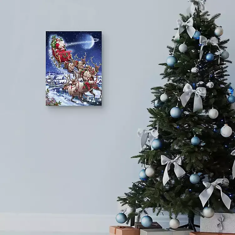 Sale Santa in Sleigh with Reindeers Wall Art Print Christmas Art & Wall Decor