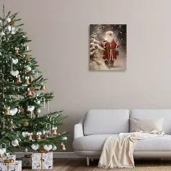 Discount Santa in Snowy Night Canvas Art Print Christmas Art & Wall Decor