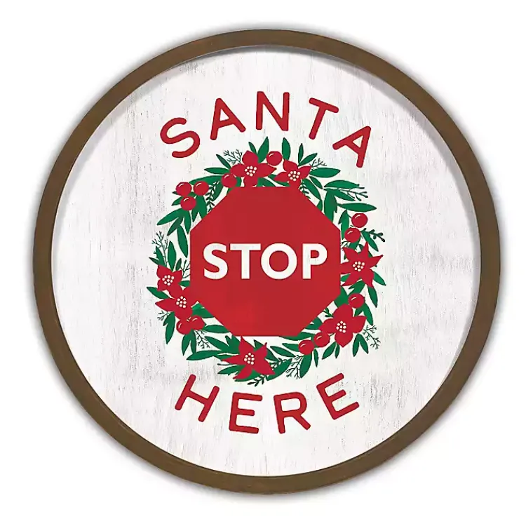 Online Santa Stop Here Brown Framed Wall Plaque Christmas Art & Wall Decor