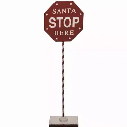 Discount Santa Stop Here Metal Outdoor Sign Outdoor Christmas Decorations