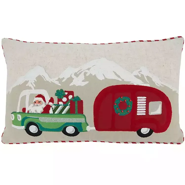 Clearance Santa Truck and Trailer Lumbar Pillow Christmas Pillows