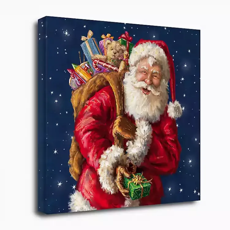 Online Santa with Gifts and Stars Canvas Art Print Christmas Art & Wall Decor