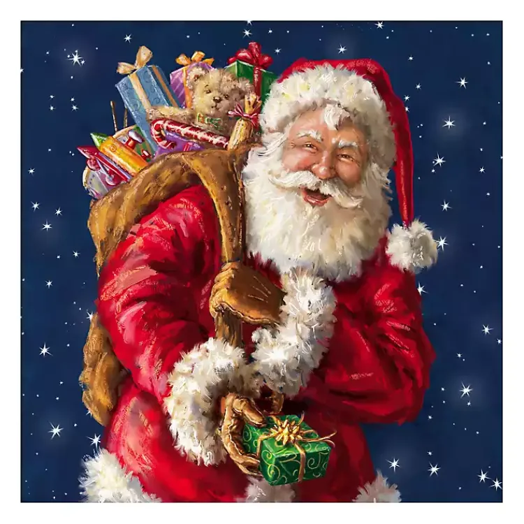 Online Santa with Gifts and Stars Canvas Art Print Christmas Art & Wall Decor