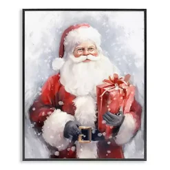 Online Santa with Red Gift Framed Art Print Christmas Art & Wall Decor