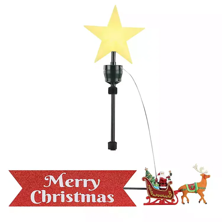 Sale Santa's Sleigh with Banner Animated Tree Topper Christmas Tree Decorations