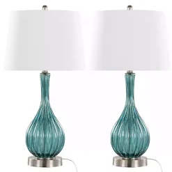 Kirklands Home Table Lamps|Sapphire Crackle Glass Table Lamps, Set of 2 White