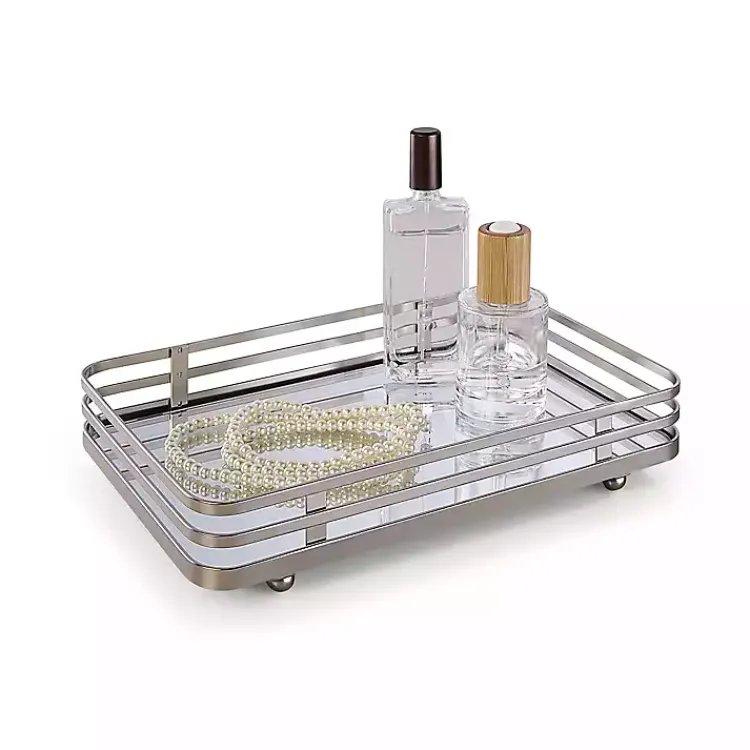 Kirklands Home Bathroom Accessories|Satin Nickel Mirrored Vanity Tray Silver