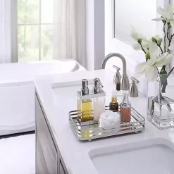 Kirklands Home Bathroom Accessories|Satin Nickel Mirrored Vanity Tray Silver