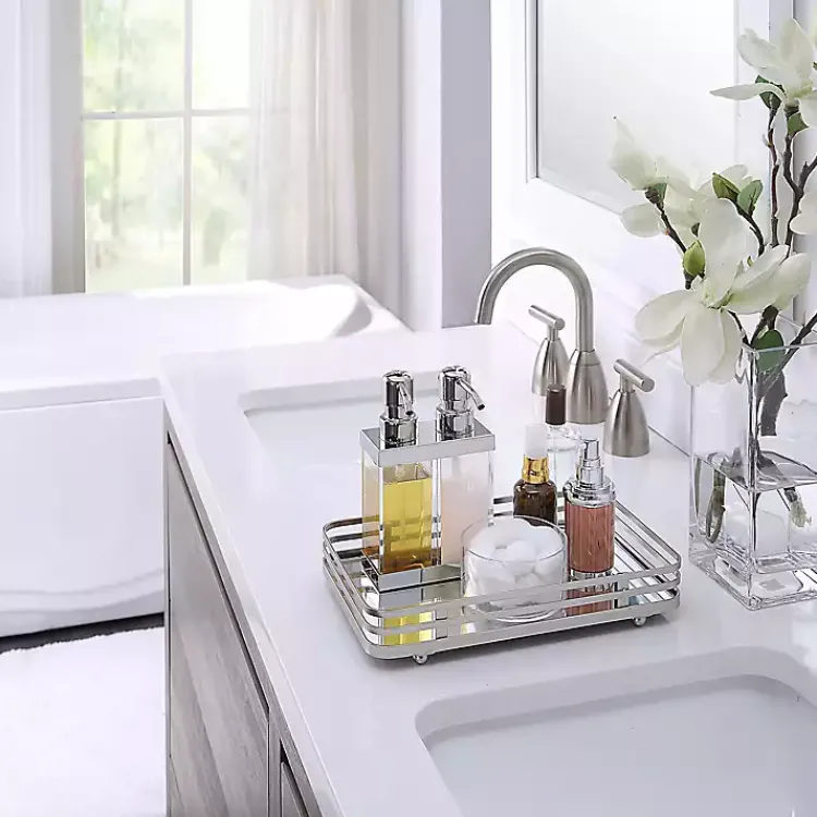 Kirklands Home Bathroom Accessories|Satin Nickel Mirrored Vanity Tray Silver
