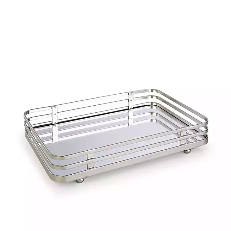 Kirklands Home Bathroom Accessories|Satin Nickel Mirrored Vanity Tray Silver