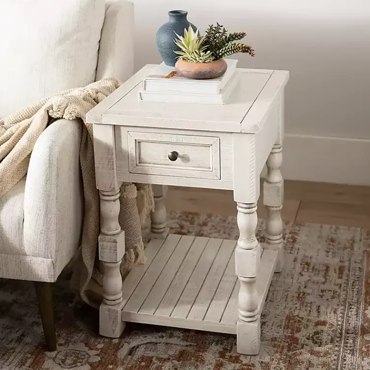 Kirklands Home Accent & End Tables|Savannah Cream Distressed Side Table Ivory