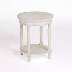 Kirklands Home Accent & End Tables|Savannah Cream Distressed Round Accent Table White