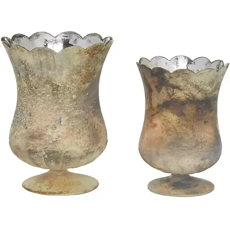 Discount Scalloped Rustic Glass Cup Vases, Set of 2 Vases