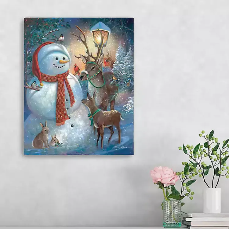 Scarf Snowman with Reindeer Canvas Art Print Christmas Art & Wall Decor