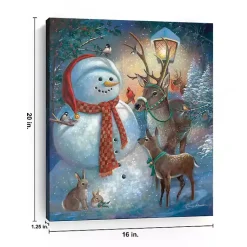 Scarf Snowman with Reindeer Canvas Art Print Christmas Art & Wall Decor