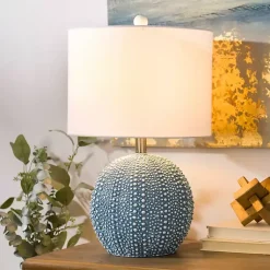 Kirklands Home Table Lamps|Sea Blue Round Textured Table Lamp White