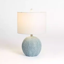 Kirklands Home Table Lamps|Sea Blue Round Textured Table Lamp White