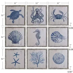 Kirklands Home Framed Art|Sea Creatures Framed Wood Art Prints, Set of 9