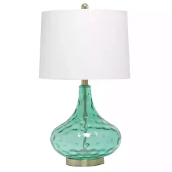 Kirklands Home Table Lamps|Seafoam Dimpled Glass Teardrop Table Lamp Blue