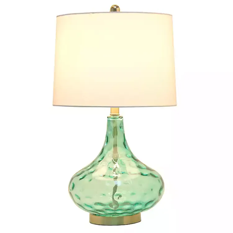Kirklands Home Table Lamps|Seafoam Dimpled Glass Teardrop Table Lamp Blue
