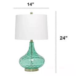 Kirklands Home Table Lamps|Seafoam Dimpled Glass Teardrop Table Lamp Blue