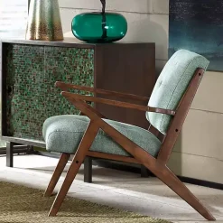 Kirklands Home Accent Chairs|Seafoam Mid-Century Pecan Finish Accent Chair
