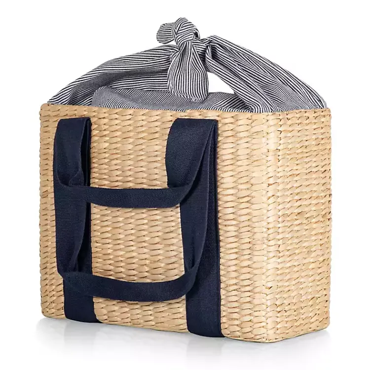 Kirklands Home Serving & Entertaining|Seagrass Navy Tie Top Picnic Basket