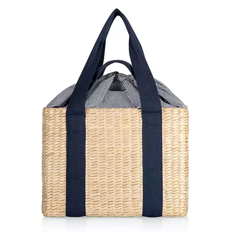 Kirklands Home Serving & Entertaining|Seagrass Navy Tie Top Picnic Basket