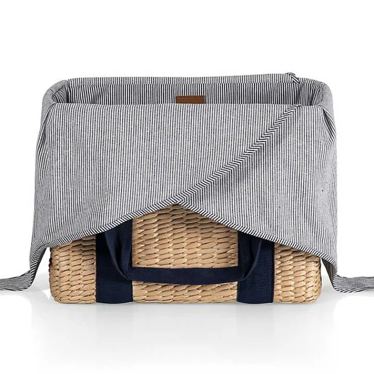 Kirklands Home Serving & Entertaining|Seagrass Navy Tie Top Picnic Basket
