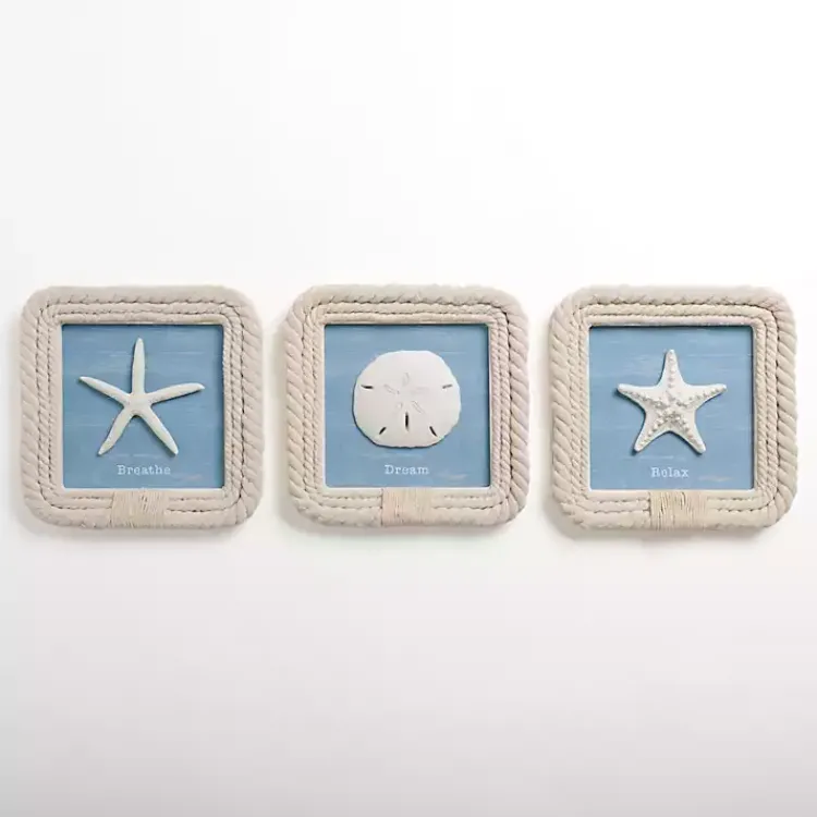 Kirklands Home Wall Plaques|Seashell Rope Trim Wall Plaques, Set of 3