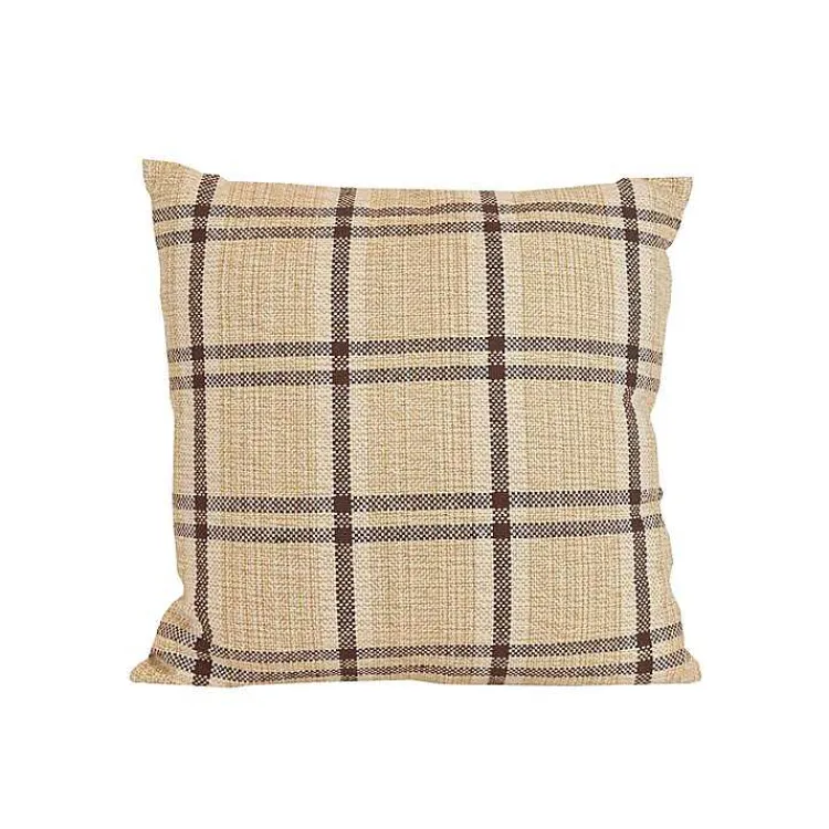 Sale Sepia Woven Plaid Throw Pillow Pillows