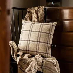 Sale Sepia Woven Plaid Throw Pillow Pillows