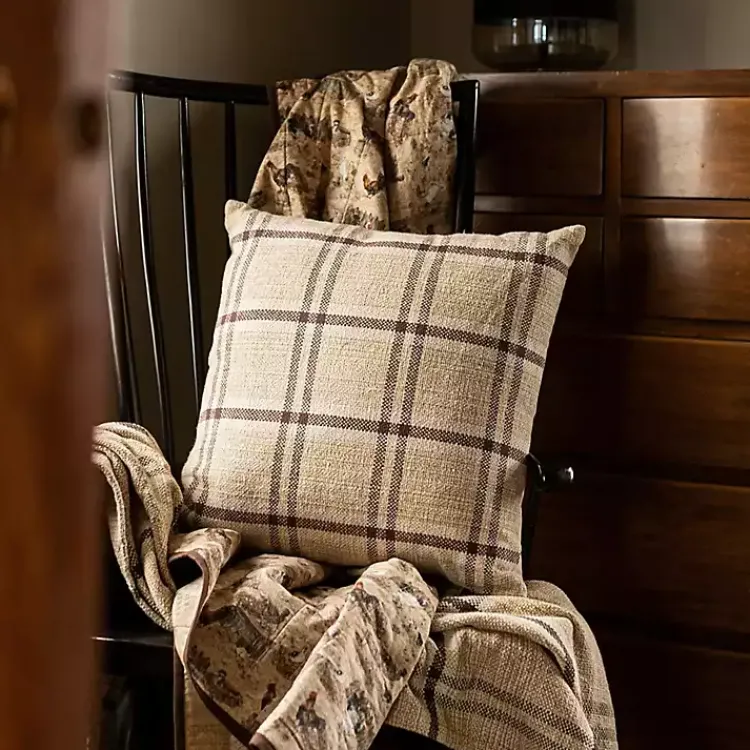 Sale Sepia Woven Plaid Throw Pillow Pillows