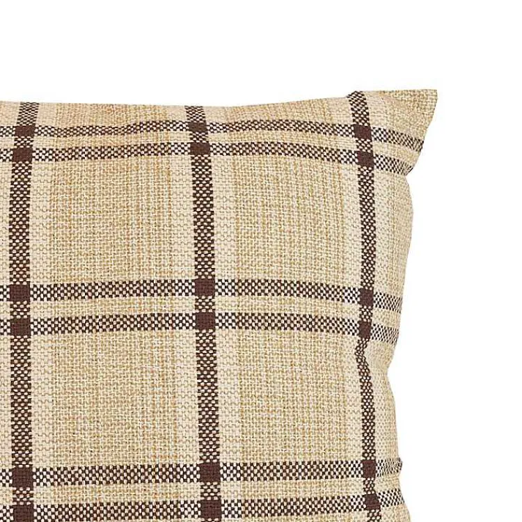 Sale Sepia Woven Plaid Throw Pillow Pillows