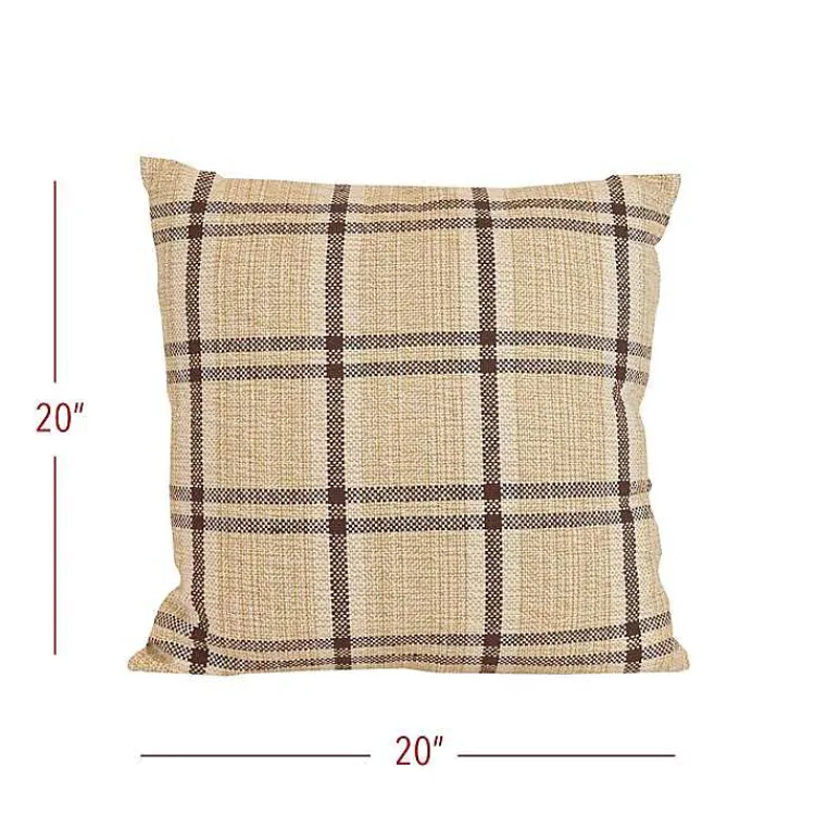 Sale Sepia Woven Plaid Throw Pillow Pillows