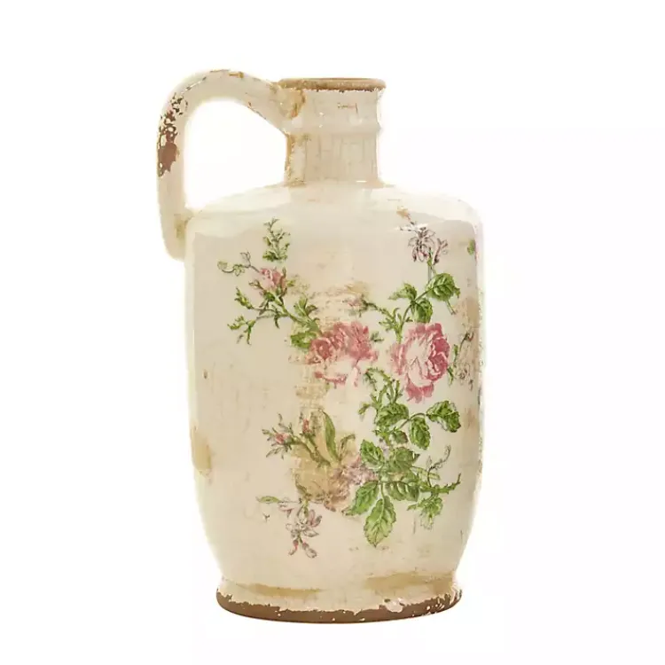 Sale Shabby Chic Ivory Floral Pitcher Vase Vases