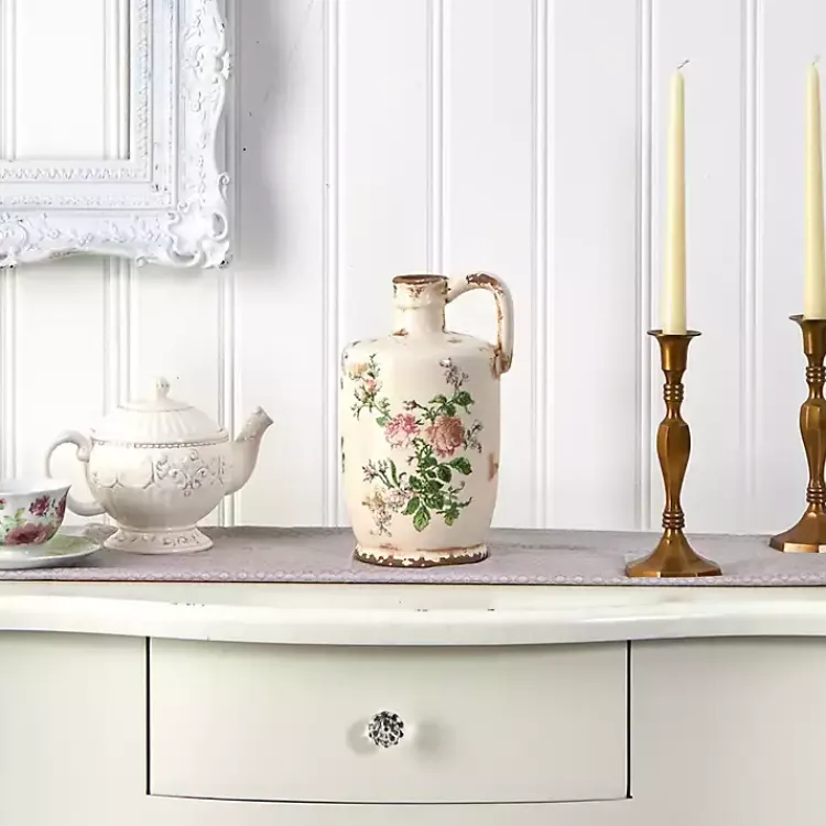 Sale Shabby Chic Ivory Floral Pitcher Vase Vases