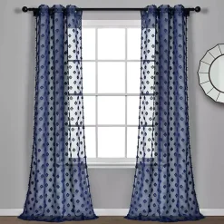 Kirklands Home Curtains & Drapes|Sheer Navy Dotted Curtain Panel Set, 84 in. Blue