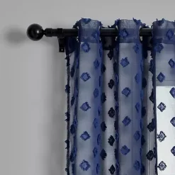 Kirklands Home Curtains & Drapes|Sheer Navy Dotted Curtain Panel Set, 84 in. Blue