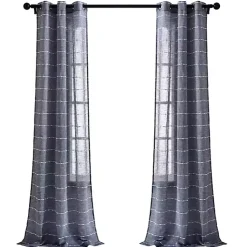Kirklands Home Curtains & Drapes|Sheer Navy Striped Curtain Panel Set, 95 in. Blue