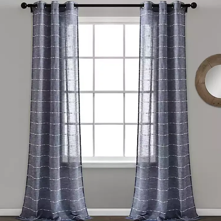 Kirklands Home Curtains & Drapes|Sheer Navy Striped Curtain Panel Set, 95 in. Blue