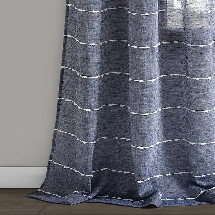 Kirklands Home Curtains & Drapes|Sheer Navy Striped Curtain Panel Set, 95 in. Blue