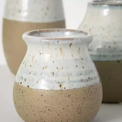 Outlet Short Terracotta Two-Tone Speckled Vases, Set of 3 Vases