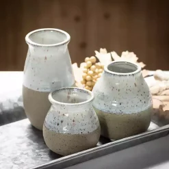 Outlet Short Terracotta Two-Tone Speckled Vases, Set of 3 Vases