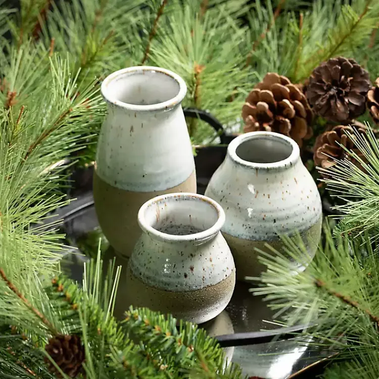 Outlet Short Terracotta Two-Tone Speckled Vases, Set of 3 Vases