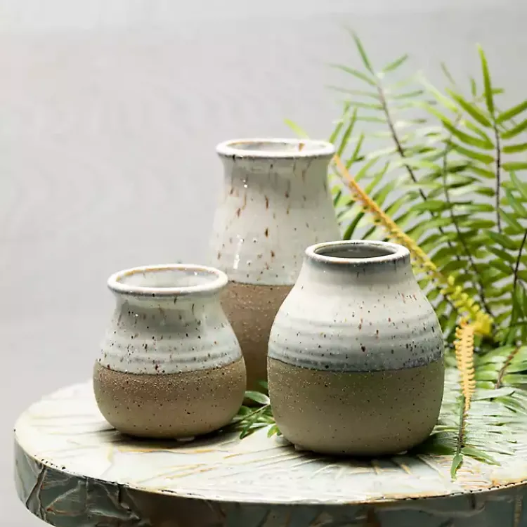 Outlet Short Terracotta Two-Tone Speckled Vases, Set of 3 Vases