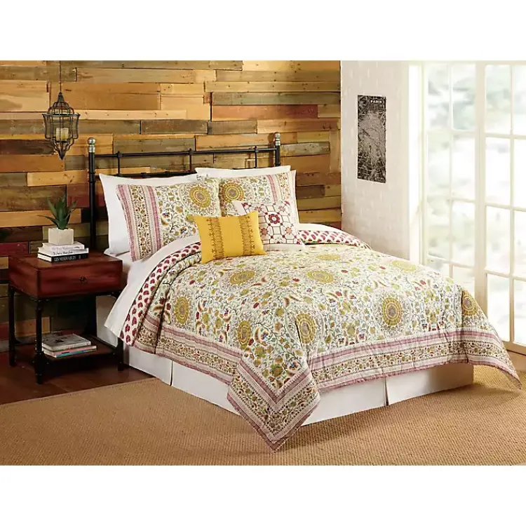 Kirklands Home Comforters|Shyla Yellow Vinework King 5-pc. Comforter Set