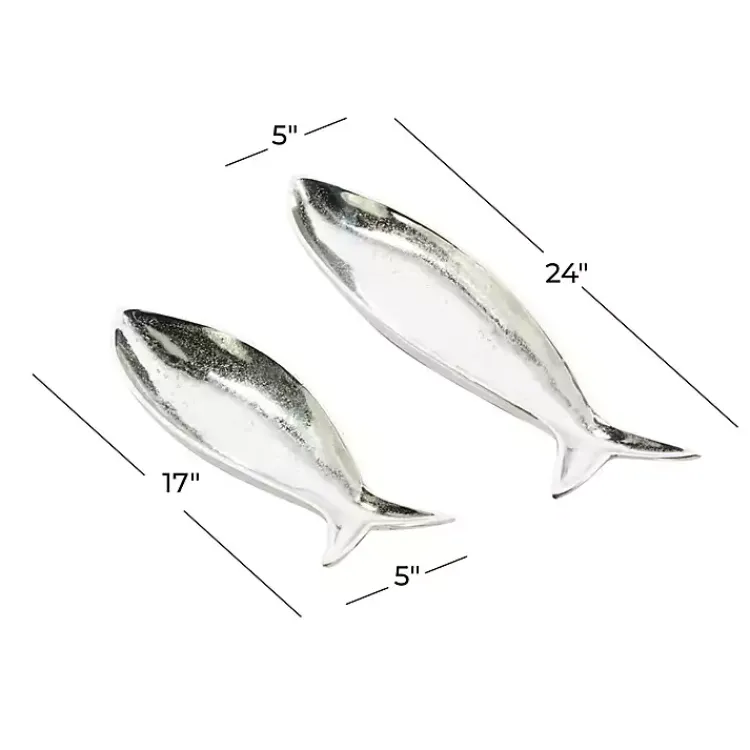 Outlet Aluminum Metallic Fish Trays, Set of 2 Decorative Trays